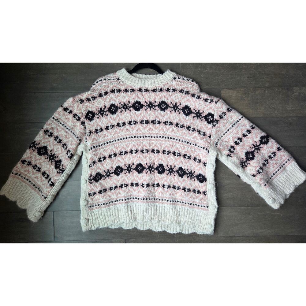 Zara Cream and Black Patterned Sweater